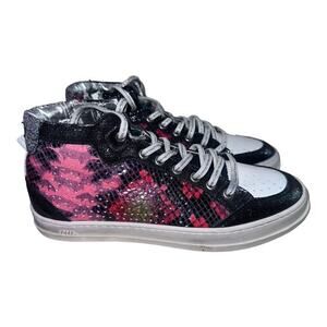 P448‎ Women's 36 High Top Skater Sneakers red black Snakeskin Python Print